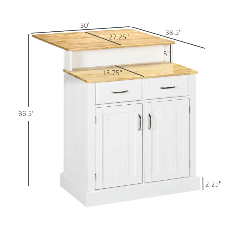 English Elm Modern Two-tier Kitchen Island with Rubberwood Top Storage Cabinets and Bar Seating T3971S00122