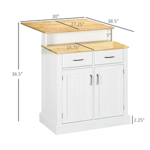 English Elm Modern Two-tier Kitchen Island with Rubberwood Top Storage Cabinets and Bar Seating T3971S00122