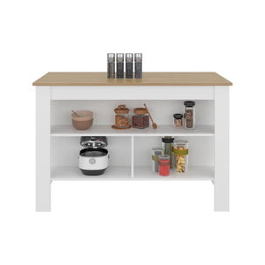 English Elm White Two-tone Oak Veneer Kitchen Island with Open Shelf for Modern Cooking Spaces B062P483741