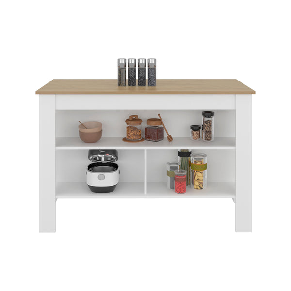English Elm White Two-tone Oak Veneer Kitchen Island with Open Shelf for Modern Cooking Spaces B062P483741