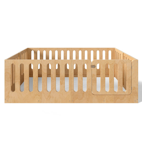 English Elm Queen Solid Pine Montessori Floor Bed for Kids with House Frame and Built-in Door Natural W5305P420640