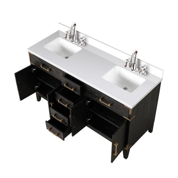 English Elm Black Oak Double Bath Vanity With Cultured Marble Top, Chrome Faucet & Ample Storage Solutions B2731P260942