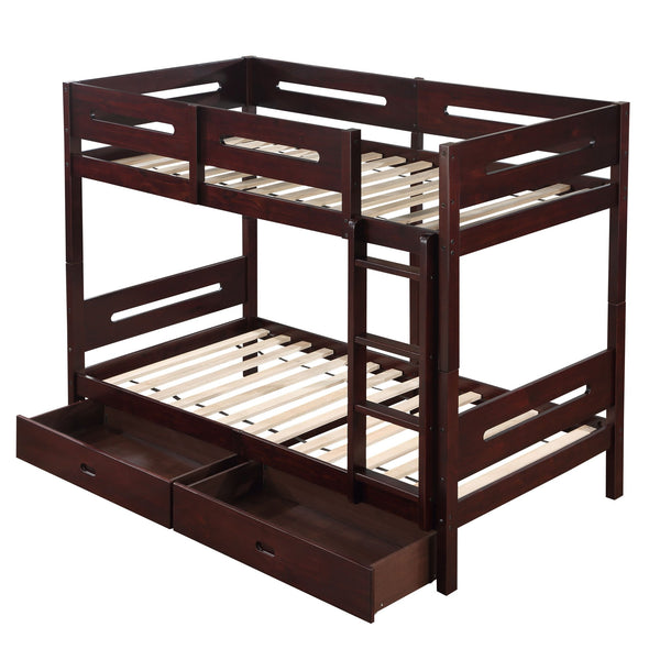English Elm Espresso Twin/Twin Bunk Bed Platform with 14+14 Slat Support, Easy Knock-Down Assembly, Durable Finish B062S00578