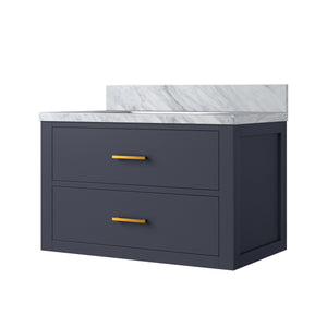 English Elm Blue Single Bath Vanity 30" W X 22" D With Luxurious Carrara Marble Top - Fully Assembled Elegance B2731P257927