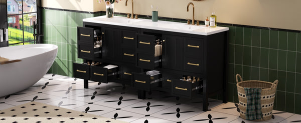 English Elm 72'' Elegant Bathroom Vanity Set With Resin Sink, Solid Wood Frame, Ample Storage & Soft-Close Doors N710SS00012B