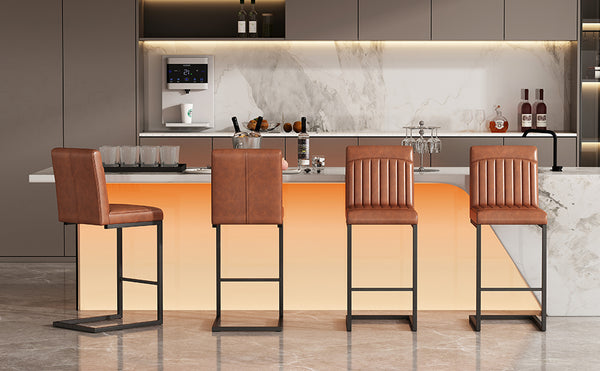 English Elm Faux Leather Counter Stools Set of Two Ergonomic Curved Back Metal Frame Kitchen Seating W5096P400642