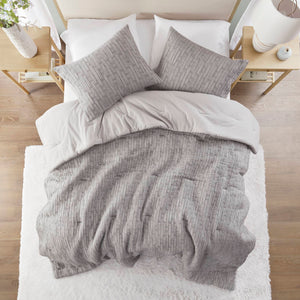 English Elm 3 Piece Oversized Comforter Set Full/Queen - Cotton Blend Face, Plush Polyester Fill, Hotel-Style Cozy Grey 23.62 L x 22.83 W x 12.99 H B035P280374
