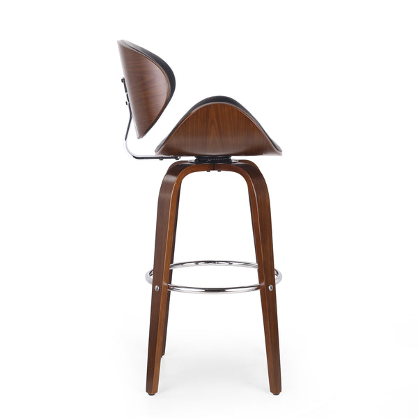 English Elm Christopher Knight Home® - 30" Mid-Century Modern Upholstered Swivel Barstool with Beech Frame, Concave Seat, Easy-Clean Leather Finish Black 67493.00PUMDNT