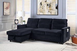 English Elm Iride Velvet Sleeper Sectional with Reversible Storage Chaise for Compact Living Rooms Black B2749S00196