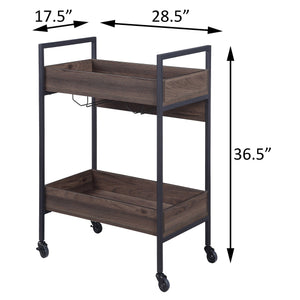 English Elm Walnut Sleek Serving Cart with 2 Shelves, Cup Holder & Casters — Durable Melamine Top, Elegant Finish B062P184579