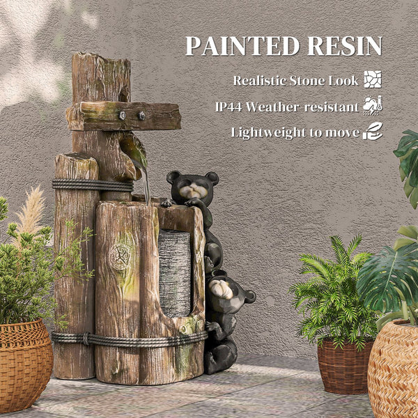 English Elm Outsunny 3-tier Resin Bear Waterfall Fountain with Led Lights for Patio Garden W2225P485544