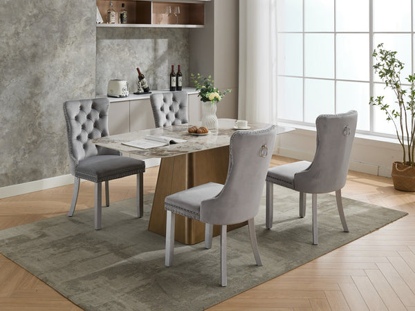 English Elm A&a Furniture Nikki Velvet Wingback Dining Chair Set with Nailhead Trim Solid Wood W1143P179490