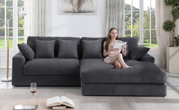 English Elm Astra Reversible Corduroy Sectional Sofa with Chaise Six Pillows Living Room B2749S00233