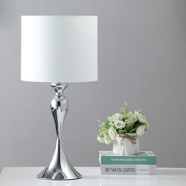 English Elm 24.5" Modern Dark Silver Chrome Candlestick Table Lamp With Off-White Drum Shade For Elegant Lighting B072P222431