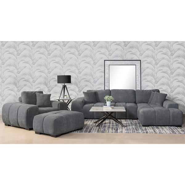 English Elm Plather Luxe Upholstered Sectional with Right Chaise, Grid-Tufted Reversible Cushions & Sturdy Block Legs Charcoal grey B062S01356