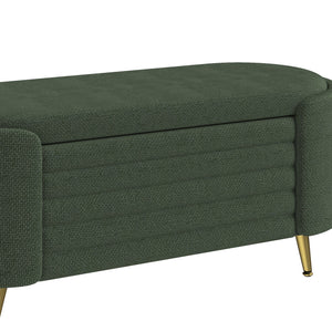 English Elm Modern Boucle Tufted Storage Ottoman Bench with Gold Legs for Bedroom or Entryway Green N719P305628F