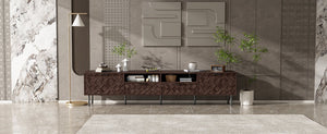 English Elm 78 Inch Walnut Media Console with Slatted Doors Iron Legs and Cable Management N710P373605Q