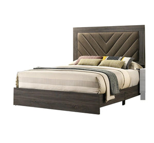 English Elm Contemporary California King Bed With Upholstered Headboard & Rubberwood Frame In Gray Finish B011P236805