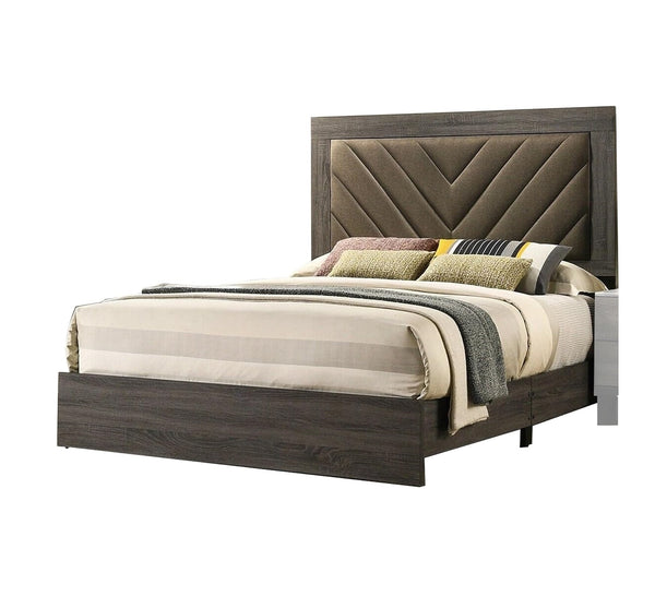 English Elm Contemporary California King Bed With Upholstered Headboard & Rubberwood Frame In Gray Finish B011P236805