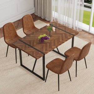 English Elm Table Retro Dining Set: Stylish Rectangular Table With Fishbone Top & 4 Cozy Tech-Fabric Chairs W1151S04073-GIGA
