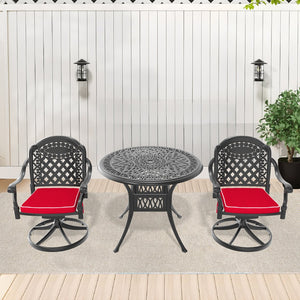 English Elm 3-Piece All-Weather Cast Aluminum Dining Set With 2 Swivel Chairs, Cushions & Round Table Design W1710S00299