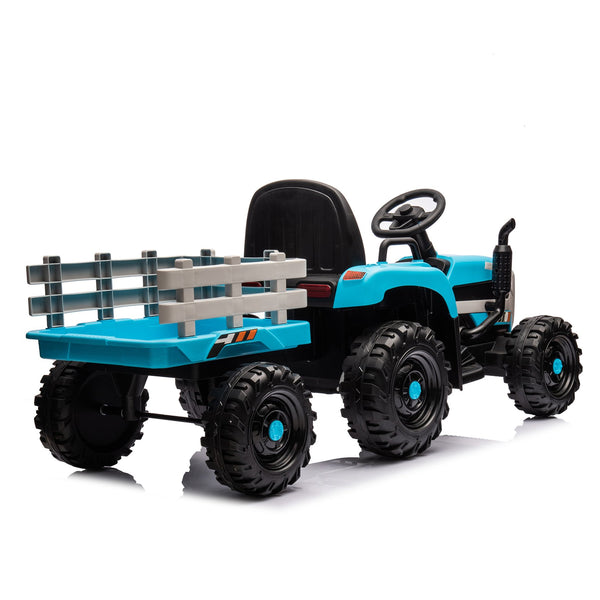 English Elm Ride on Electric Tractor Toy with Trailer 24v 400w Dual Motors Remote Control Led Blue W1578P193906