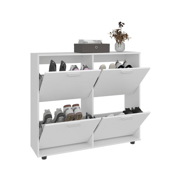 English Elm Opal Four-Door Shoe Cabinet with 20-Pair Capacity, Segmented Shelves, Modern White Finish B200P335358