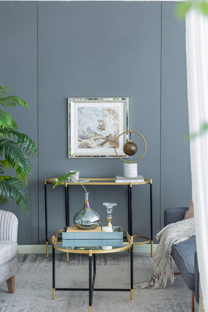 English Elm 23.6X23.6" Crystal-Accented Wall Art - Gold, Bronze & Gray Abstract Design With Mirrored Frame W2078P318310