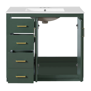 English Elm 36'' Bathroom Vanity with Ceramic Sink Combo, Solid Wood Frame, Soft-Close Drawers and Stylish Retro Groove Design Green N710P291684F