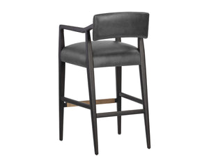 Sunpan Keagan Bar Stool - Mid-Century Design with Dark Brown Oak Frame and Artisan Leather Craftsmanship Brentwood Charcoal Leather