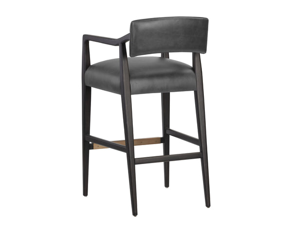 Sunpan Keagan Bar Stool - Mid-Century Design with Dark Brown Oak Frame and Artisan Leather Craftsmanship Brentwood Charcoal Leather