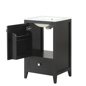 English Elm 20" Modern Bathroom Vanity With Ceramic Sink, Soft-Close Door, Drawer & Storage Rack In Black Finish N725P185452B
