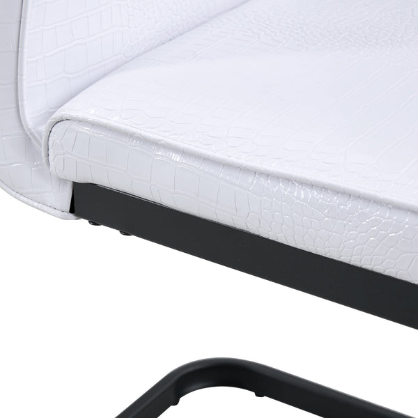 English Elm Set of 2 Glam Faux Alligator Pvc Dining Chairs with Crystal Buckle Bow Legs White W3875P371057