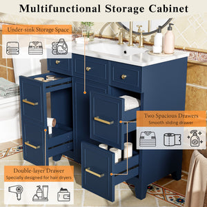 English Elm 36" 36-inch Transitional Bathroom Vanity with Ceramic Basin, Solid Wood Frame, Soft-Close Storage Elegance Blue N729P255663C