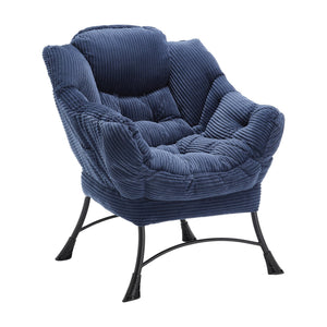 English Elm Lazy Chair Plush Ottoman Lounge Chair with Ergonomic Back, Side Pocket, Steel Frame Comfort Navy Blue W640P271552