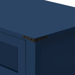 English Elm U_style Industrial Sideboard with Sliding Barn Doors Iron Mesh Panels and Three Drawers Navy Blue N711P347384V