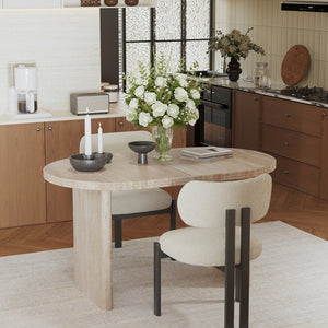 English Elm 55.11"-70.86" Extendable Dining Table with Sculpted Striped Legs Seats Six in Modern Style Ancient White W757P411790