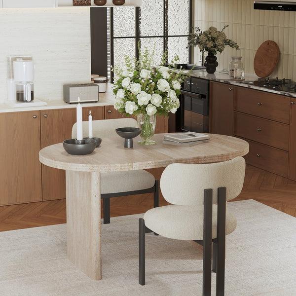 English Elm 55.11"-70.86" Extendable Dining Table with Sculpted Striped Legs Seats Six in Modern Style Ancient White W757P411790