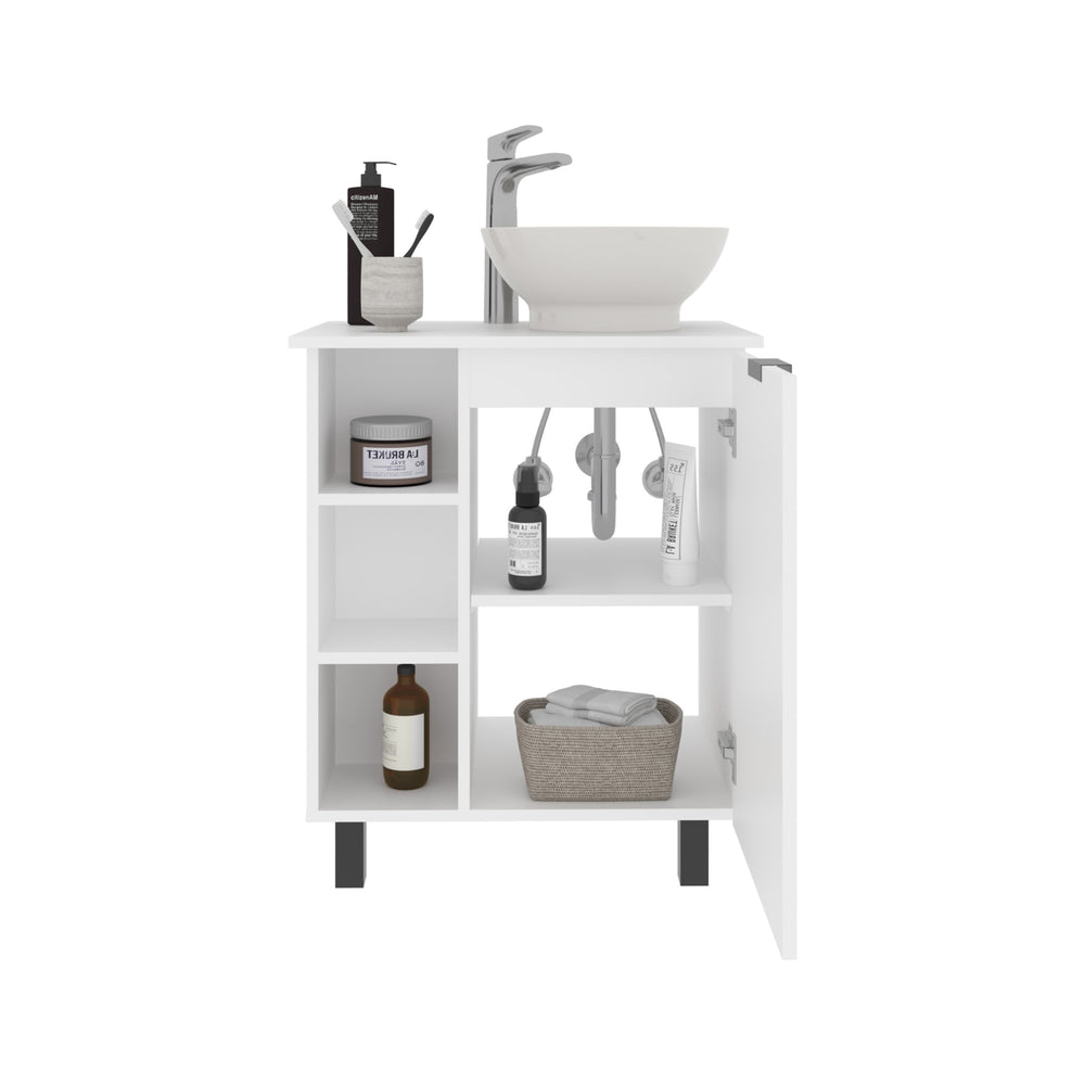 English Elm Allegra Modern Vessel Sink Vanity Wall-Mount with Single Door, Open Shelf Storage, White Finish B200P335304