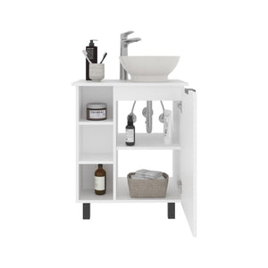 English Elm Allegra Modern Vessel Sink Vanity Wall-Mount with Single Door, Open Shelf Storage, White Finish B200P335304