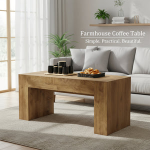 English Elm 48" Farmhouse Rectangle Wood Coffee Table with Hidden Drawer and Open Lower Shelf W3204P401251
