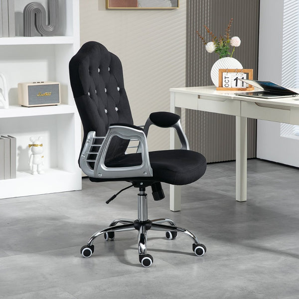 English Elm Vinsetto Velvet Office Chair - Stylish Adjustable Desk Chair With Swivel Wheels & Comfortable Support W2225P217515-GIGA