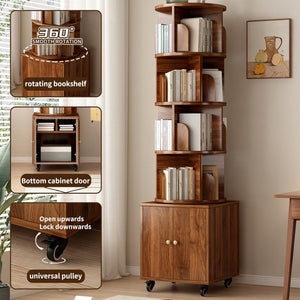 English Elm Rotating 360° Corner Bookshelf - 5-Tier Compact Storage Rack With Drawer For Small Spaces, Walnut W2641P329220-GIGA