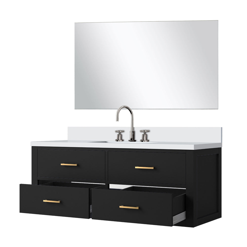 English Elm Black Single Bath Vanity Set - 48" W With Cultured Marble Top, Chrome Faucet & 43" Mirror Included B2731S01997