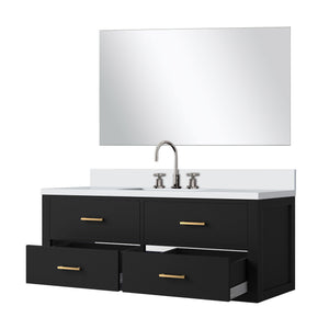 English Elm Black Single Bath Vanity Set - 48" W With Cultured Marble Top, Chrome Faucet & 43" Mirror Included B2731S01997