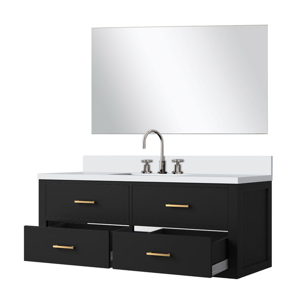 English Elm Black Single Bath Vanity Set - 48" W With Cultured Marble Top, Chrome Faucet & 43" Mirror Included B2731S01997