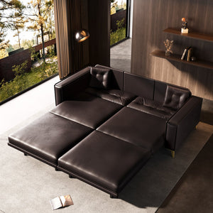 English Elm 92.1"King 3-in-1 Convertible Sleeper Sofa Bed with Tufted Faux Leather, Ultra-Wide Arms, 4-Seater Couch Dark Brown W1885S00210