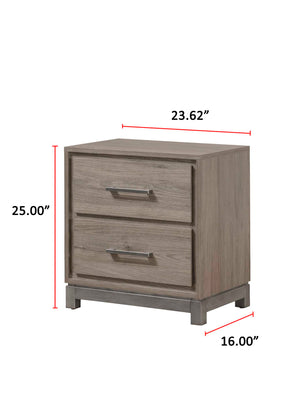 English Elm 1pc Contemporary 2-Drawer Nightstand with Metallic Accents, Warm Wood Finish, Modern Storage Appeal Brown,Gray 26 L x 18.5 W x 27 H B2741P353147