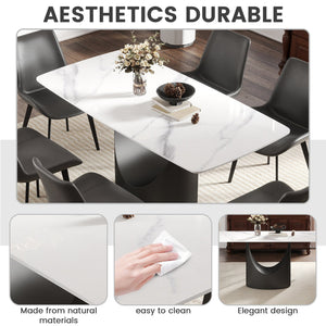 English Elm 63" Modern Sintered Stone Dining Table With Curved White Panel & Black Iron Legs - Seats 6-8 People! W1535S00558