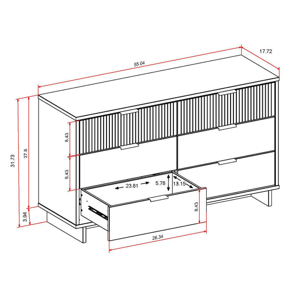 English Elm Granville 55" Dresser In White - Stylish 6-Drawer Storage With Gold Handles & Textured Design B365S00086